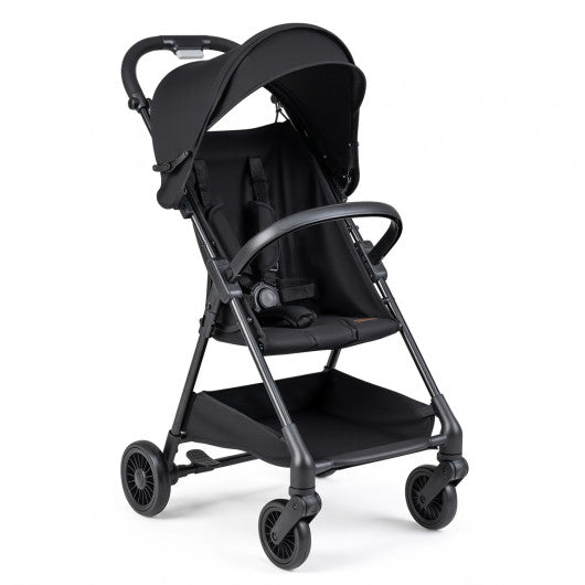 Lightweight Travel Stroller with Canopy and Under-Seat Basket for Baby and Toddler-Black