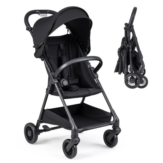 Lightweight Travel Stroller with Canopy and Under-Seat Basket for Baby and Toddler-Black