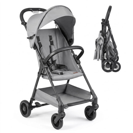 Lightweight Travel Stroller with Canopy and Under-Seat Basket for Baby and Toddler-Gray