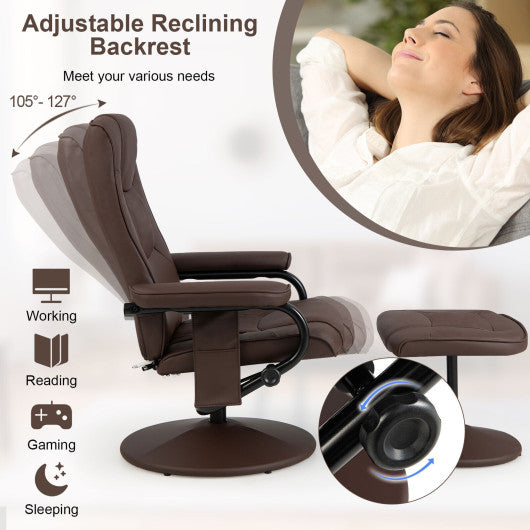 360¡ãSwivel Massage Recliner Chair with Ottoman-Brown