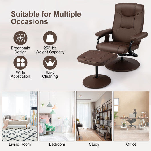 360¡ãSwivel Massage Recliner Chair with Ottoman-Brown
