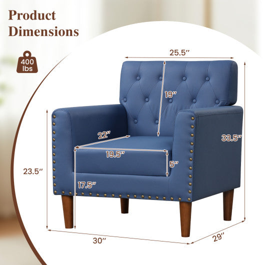 Mid Century Modern Accent Chair with Button Tufted Decoration and Rivets-Blue