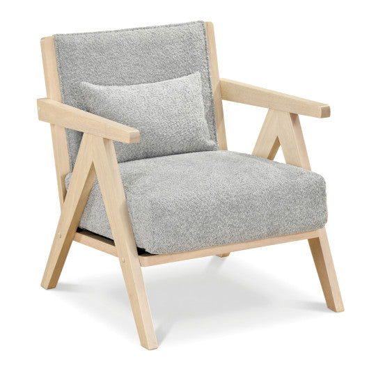 Mid-Century Modern Accent Chair Artificial Leather Sofa Chair with Rubber Wood Frame-Gray