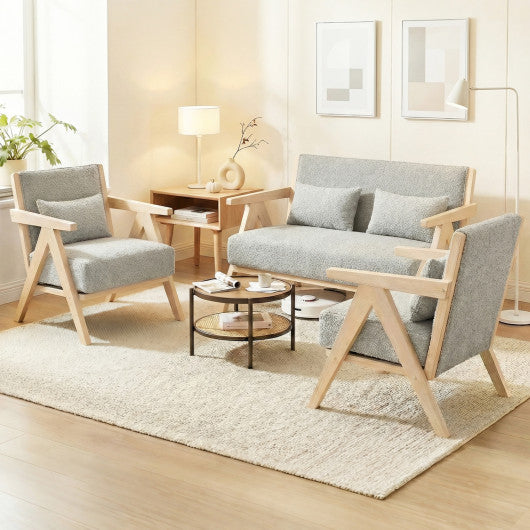 Mid-Century Modern Accent Chair Artificial Leather Sofa Chair with Rubber Wood Frame-Gray