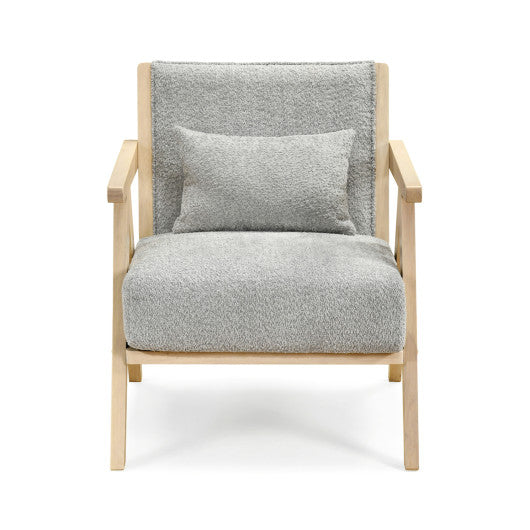 Mid-Century Modern Accent Chair Artificial Leather Sofa Chair with Rubber Wood Frame-Gray