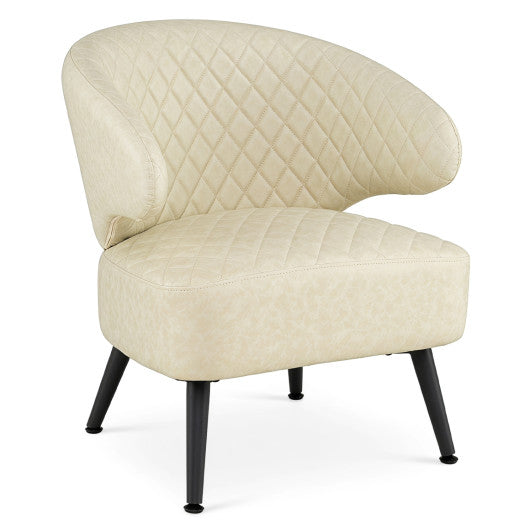 Mid Century Modern Accent Chair Comfy PU Leather Upholstered Armchair-White