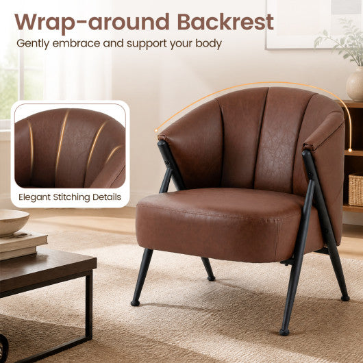 Mid Century Modern Accent Chair with Curved Backrest and Wide Seat Comfy Armchair-Brown