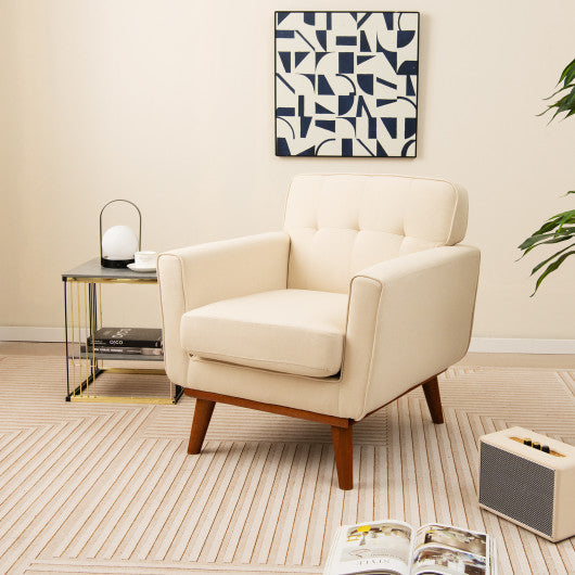 Modern Accent Chair Upholstered Linen Fabric Armchair with Removable Padded Seat Cushion-Beige