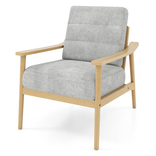 Modern Accent Chair with Rubber Wood Armrests and Legs for Living Room-Natural