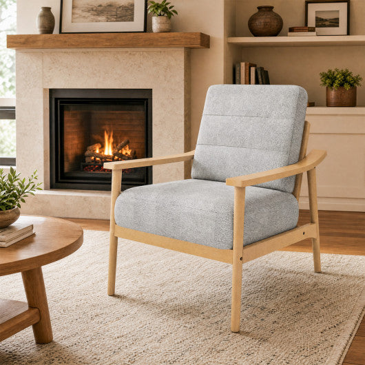 Modern Accent Chair with Rubber Wood Armrests and Legs for Living Room-Natural
