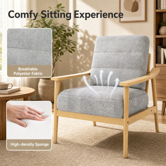 Modern Accent Chair with Rubber Wood Armrests and Legs for Living Room-Natural