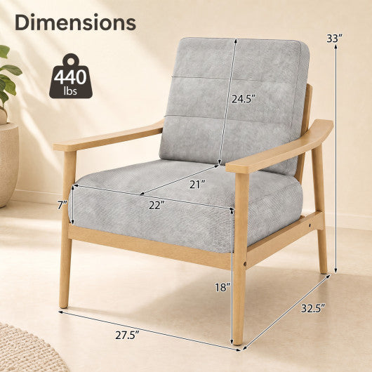 Modern Accent Chair with Rubber Wood Armrests and Legs for Living Room-Natural