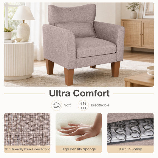 Modern Accent Chair with Removable Cushion & Pillow for Living Room-Brown