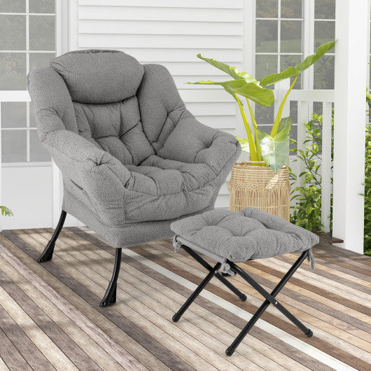 Modern Accent Chair with Folding Footrest and Head Pillow-Gray