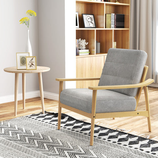 Modern Accent Chair with Rubber Wood Armrests and Legs for Living Room-Natural