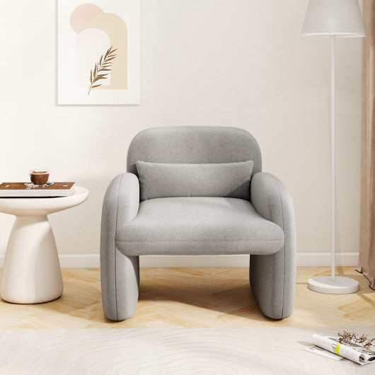 Modern Accent Chair with Waist Pillow and Armrests for Living Room Bedroom-Gray