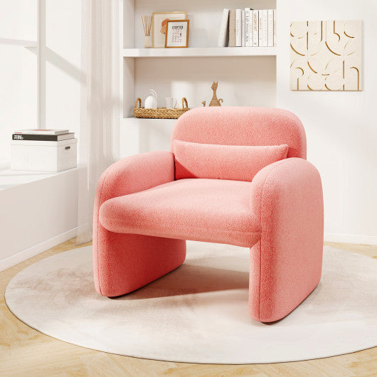 Modern Accent Chair with Waist Pillow and Armrests for Living Room Bedroom-Pink