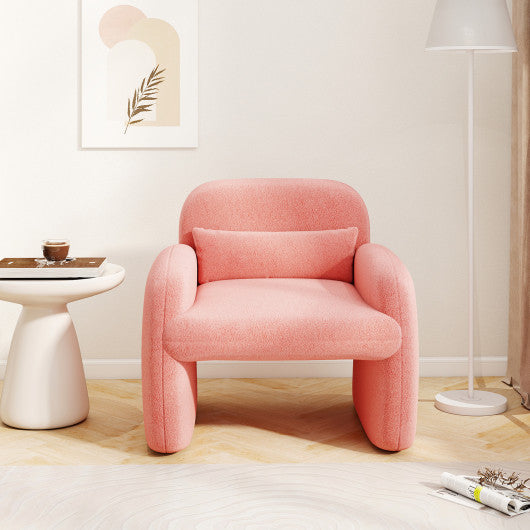 Modern Accent Chair with Waist Pillow and Armrests for Living Room Bedroom-Pink