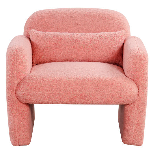Modern Accent Chair with Waist Pillow and Armrests for Living Room Bedroom-Pink