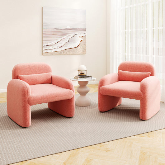 Modern Accent Chair with Waist Pillow and Armrests for Living Room Bedroom-Pink