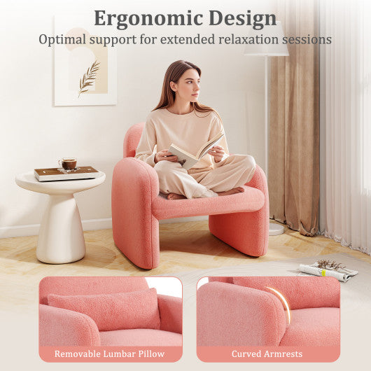 Modern Accent Chair with Waist Pillow and Armrests for Living Room Bedroom-Pink