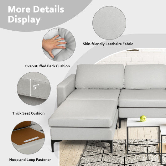 Modular 3-Seat L-shaped Sectional Sofa with Reversible Chaise and 2 USB Ports-Light Gray