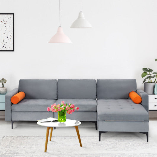 Modular L-shaped 3-Seat Sectional Sofa with Reversible Chaise and 2 USB Ports-Gray