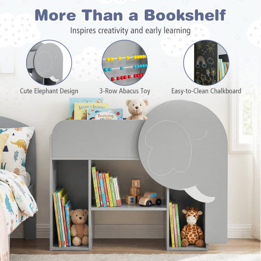 Montessori Bookshelf with Elephant Shape 3-Tier Toddler Toy Storage Organizer-Grey