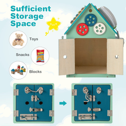 Montessori Play House with Sensory Games and Interior Storage Space-Blue