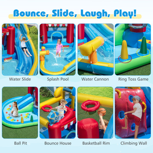 Inflatable Water Park with Splash Pool and Water Cannon for Birthday Party Without Blower