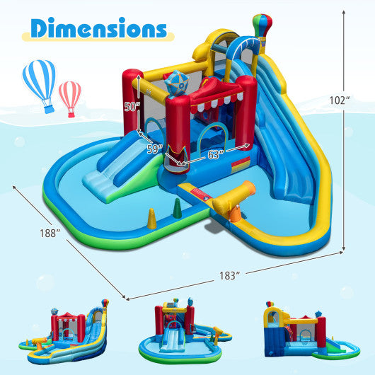Inflatable Water Park with Splash Pool and Water Cannon for Birthday Party Without Blower