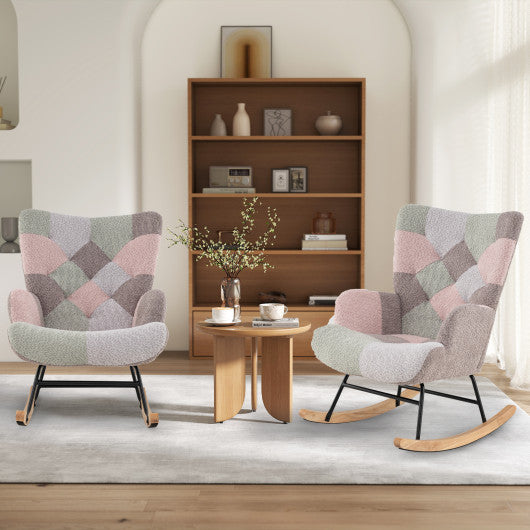 Nursery Rocking Chair with Ergonomic Armrests and High Backrest for Living Room