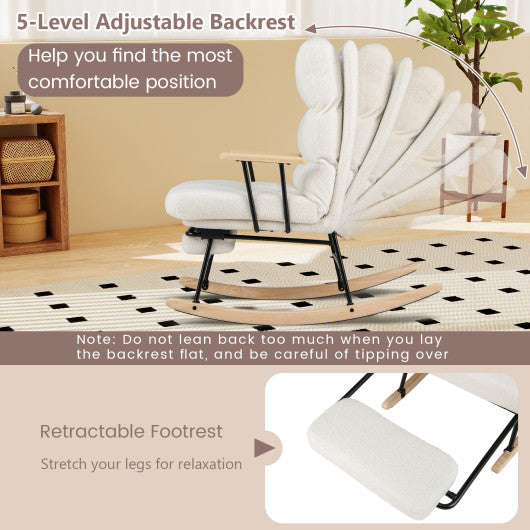 Nursery Rocking Chair Teddy Velvet Upholstered Rocking Chair-White