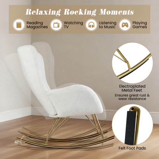 Nursery Rocking Chair with Curved Backrest and Armrests-White