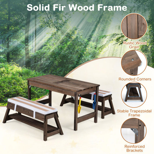 Outdoor Kids Wooden Picnic Table and Benches Set with Umbrella-Brown