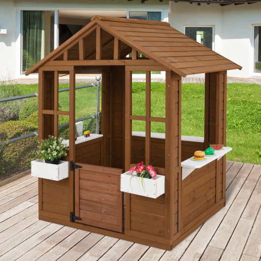 Outdoor Playhouse with Serving Stations and Door for 2+ Years Old