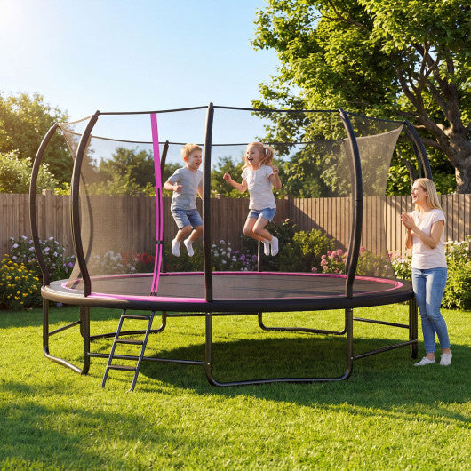 Outdoor Recreational Trampoline Giant Round Rebounder with Enclosure Net-Pink