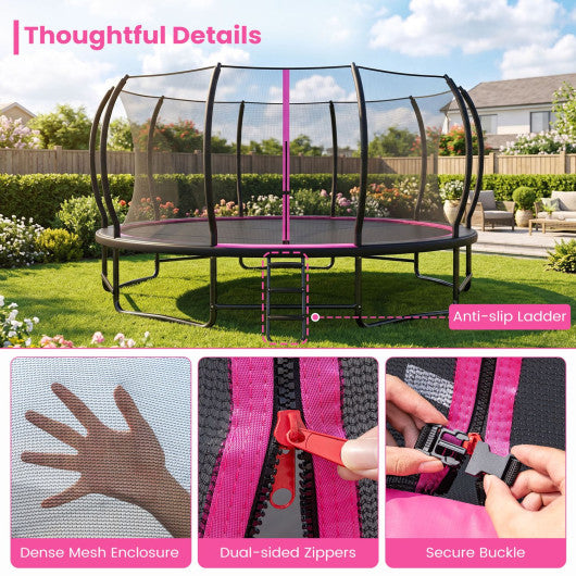 Outdoor Recreational Trampoline Giant Round Rebounder with Enclosure Net-Pink