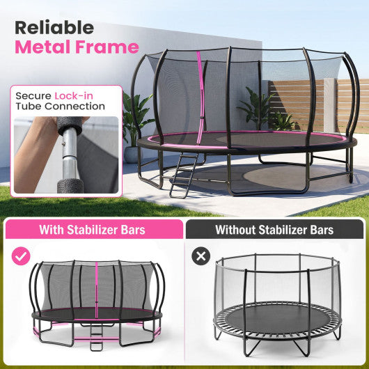 Outdoor Recreational Trampoline Giant Round Rebounder with Enclosure Net-Pink