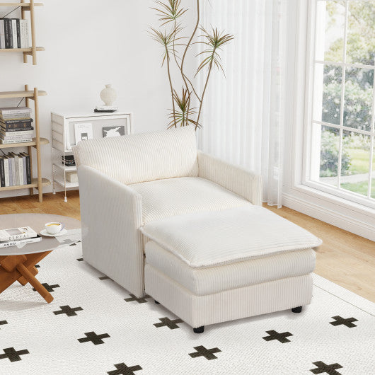 Oversized Accent Chair with Ottoman with Soft Corduroy Cushions-Beige