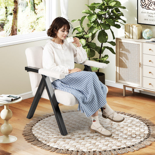 Oversized Accent Chair with Metal Frame and Armrests-Beige