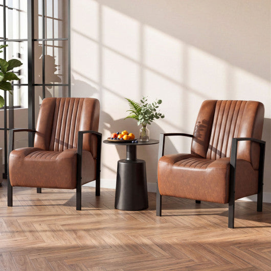 PU Leather Upholstered Armchair with Padded Seat and Back Comfy Lounge Reading Chair-Brown