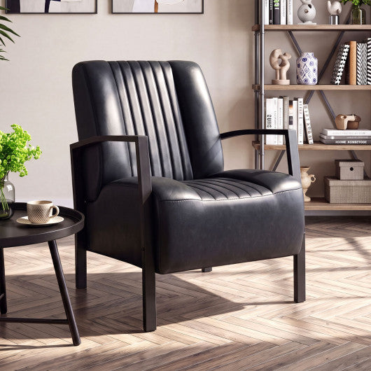 PU Leather Upholstered Armchair with Padded Seat and Back Comfy Lounge Reading Chair-Black