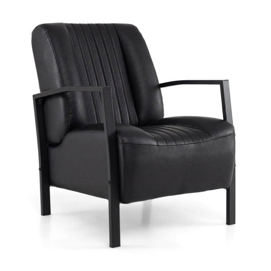 PU Leather Upholstered Armchair with Padded Seat and Back Comfy Lounge Reading Chair-Black