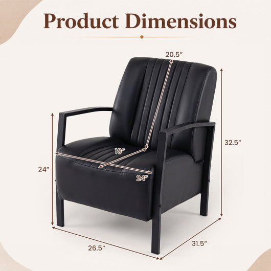 PU Leather Upholstered Armchair with Padded Seat and Back Comfy Lounge Reading Chair-Black