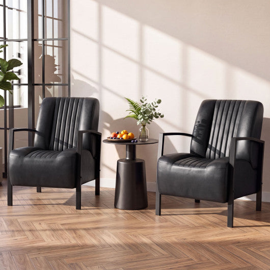 PU Leather Upholstered Armchair with Padded Seat and Back Comfy Lounge Reading Chair-Black