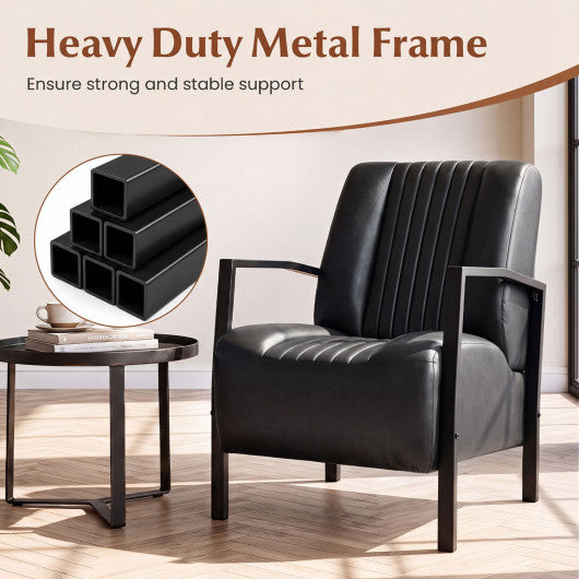PU Leather Upholstered Armchair with Padded Seat and Back Comfy Lounge Reading Chair-Black