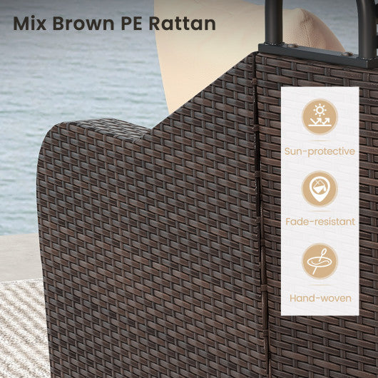 Patio PE Rattan Daybed with Retractable Canopy and Soft Cushions-Beige