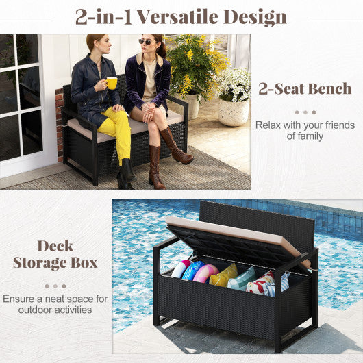 Patio Storage Bench Outdoor Wicker Loveseat with Built-in Storage