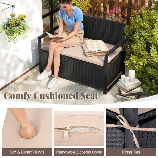 Patio Storage Bench Outdoor Wicker Loveseat with Built-in Storage